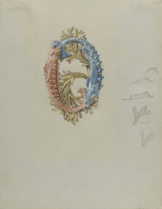 Design for a Belt Buckle with Two Fish and Seaweed by Eugene Grasset